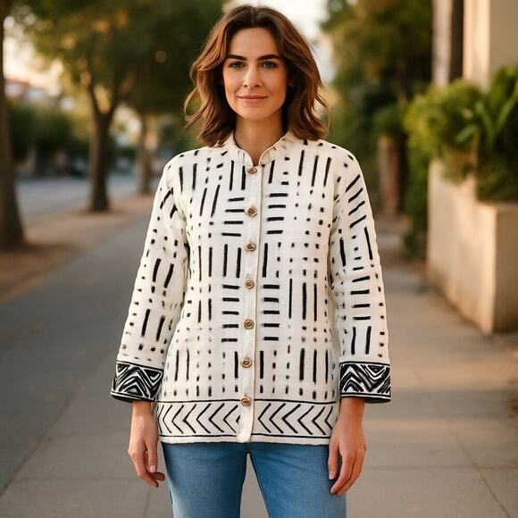 Art to Wear Reversible Aztec Blazer - Black&White Pattern, Sz XL/2XL (46” Chest) - Picture 2 of 8